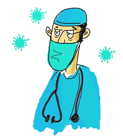 cartoon-doctor met mondkapje